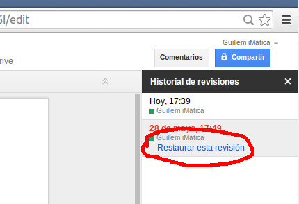 Aquí el enlace para restaurar la versión anterior del documento en la que estamos, en este caso la primera que se hizo de él