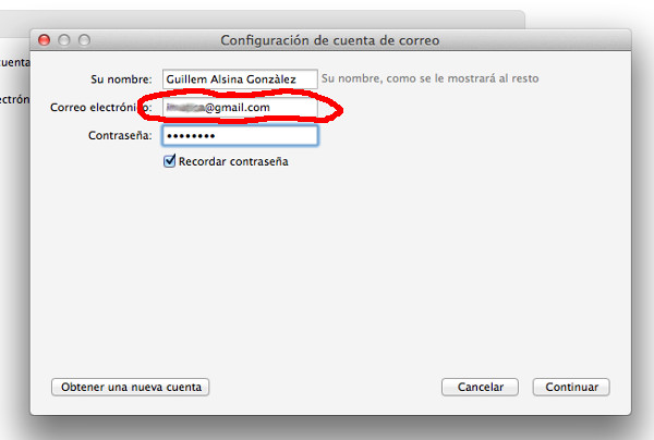 Con la dirección de correo, el programa es capaz de configurar el resto de detalles dela cuenta sin que tengamos que entregárselos