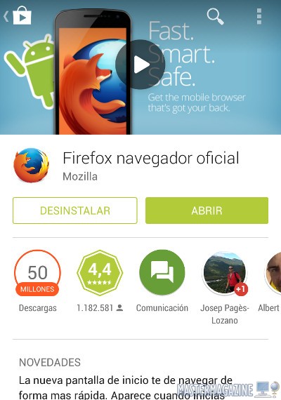 Firefox para Android en la tienda Play Store